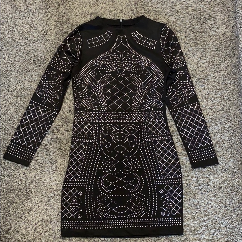 Women's Long Sleeve Rhinestone Embellished Dress
